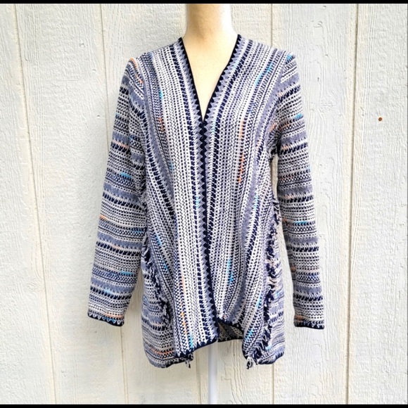 Lucky Brand Knit Open Front Cardigan Size Medium. Color: WhiteBlue. Size: XL - Picture 1 of 6